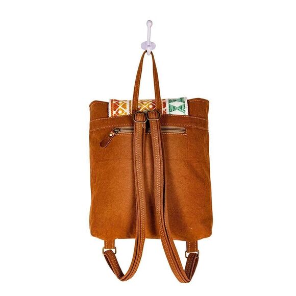 Myra Bag Handmade Chenoa Backpack Upcycled Canvas & Cowhide Leather - Picture 10 of 12